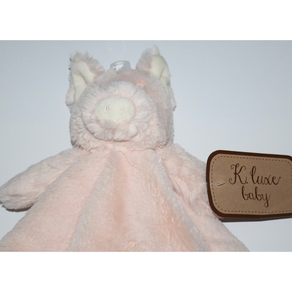 Kellytoy K. Luxe Pink Pig Security Blanket Lovey Plush Faux Fur Rattle 14x14 NWT - Picture 10 of 13
